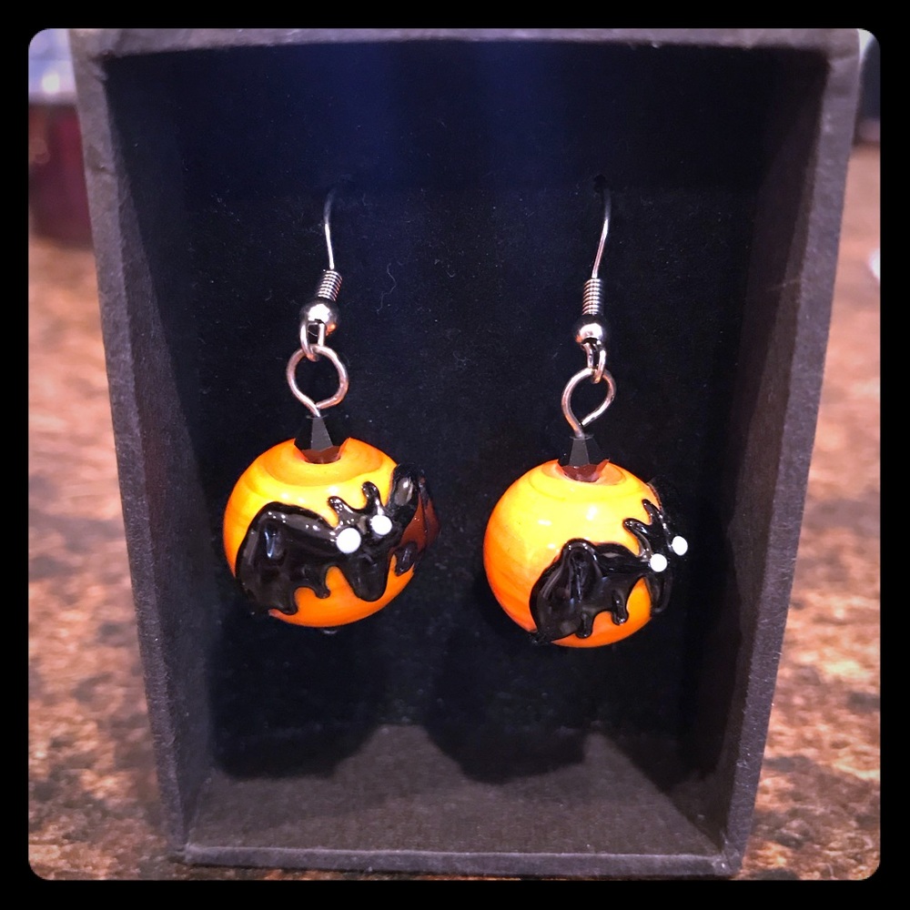 Halloween orange and black drop earrings - In box